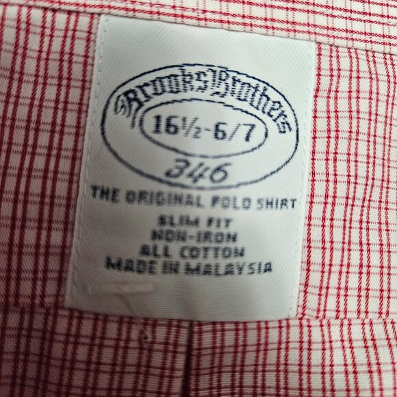 Brooks Brothers 346 Red and White Small Check Casual Minimalist Shirt Size 16.5 - Picture 5 of 6